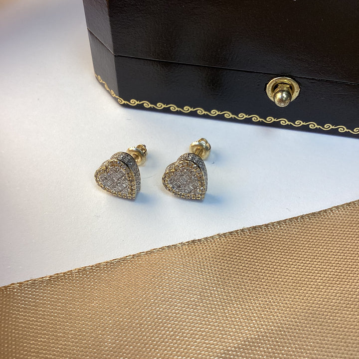 9ct Yellow Gold Diamond Heart Stud Earrings