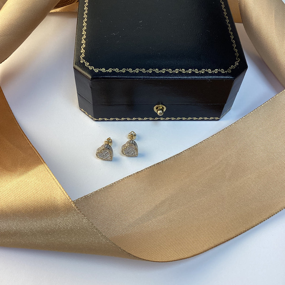 9ct Yellow Gold Diamond Heart Stud Earrings