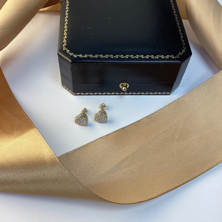 9ct Yellow Gold Diamond Heart Stud Earrings