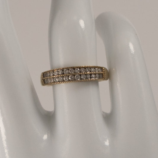 9ct Yellow Gold Double Row Diamond Ring