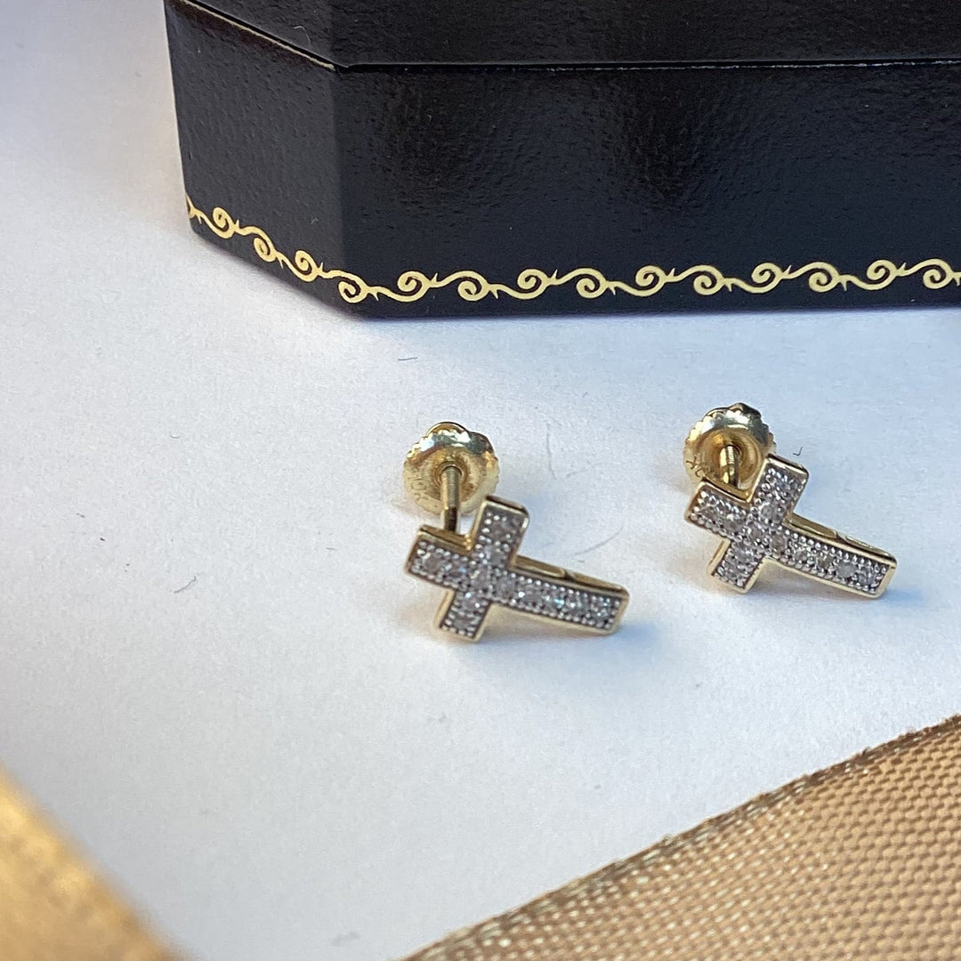 9ct Yellow Gold Diamond Cross Stud Earrings