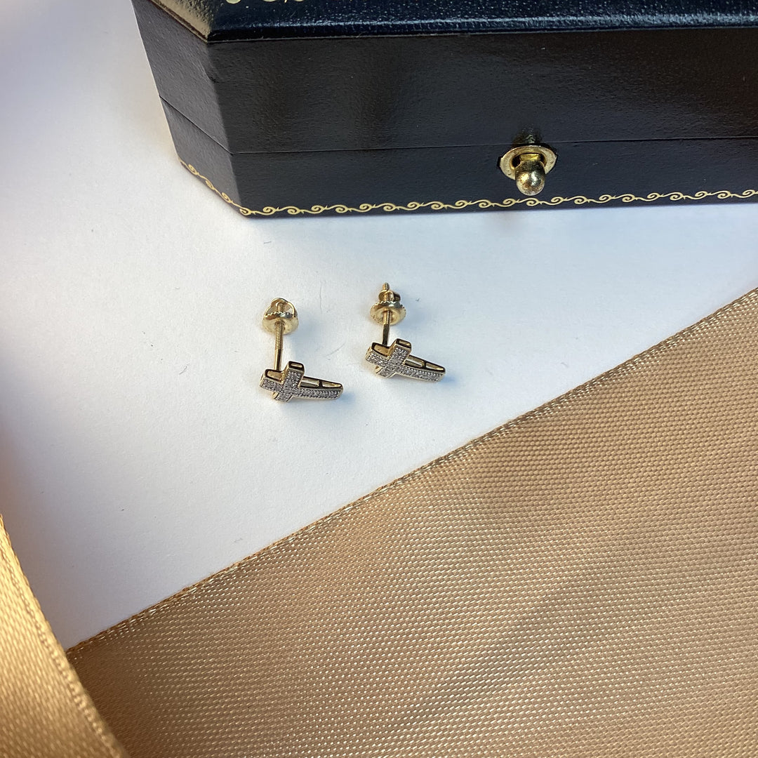 9ct Yellow Gold Diamond Cross Stud Earrings