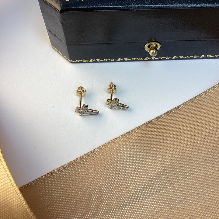 9ct Yellow Gold Diamond Cross Stud Earrings