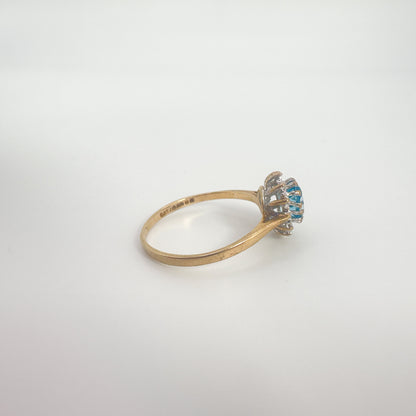 9ct Yellow Gold Blue Topaz and Diamond Ring
