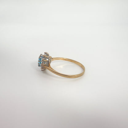 9ct Yellow Gold Blue Topaz and Diamond Ring