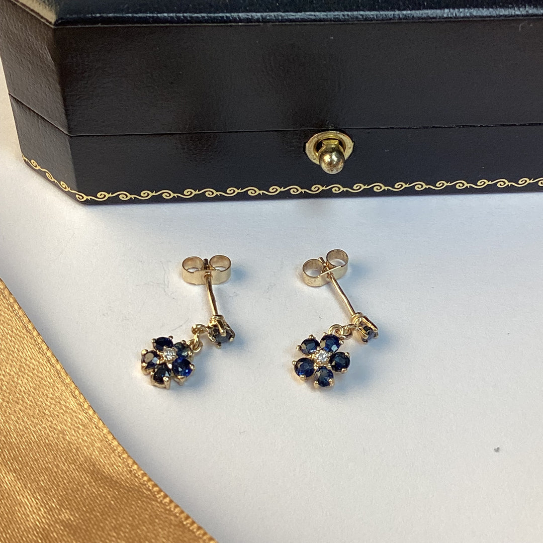 9ct Yellow Gold Sapphire Drop Earrings