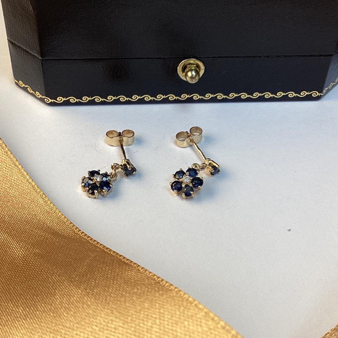 9ct Yellow Gold Sapphire Drop Earrings