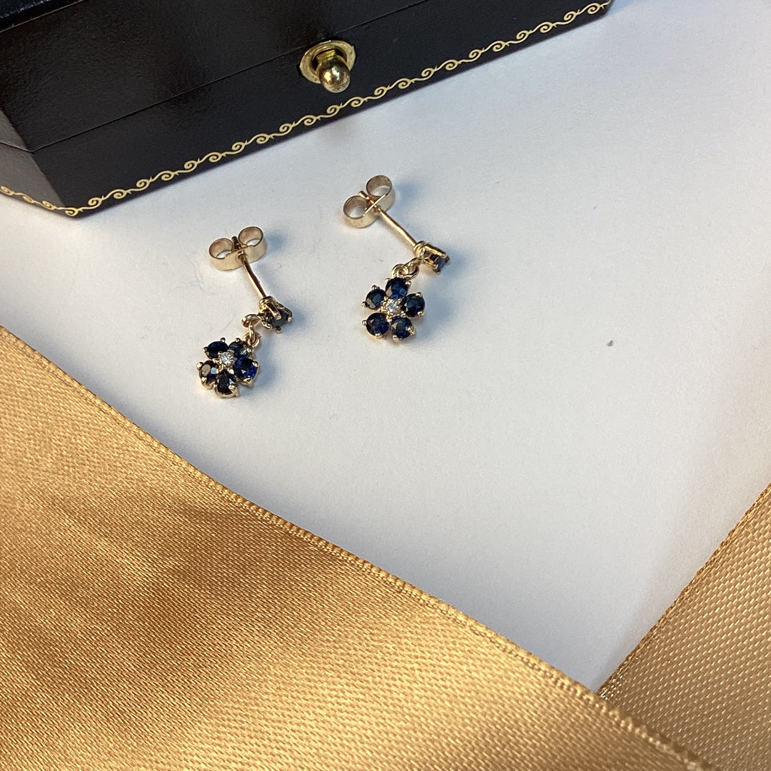 9ct Yellow Gold Sapphire Drop Earrings