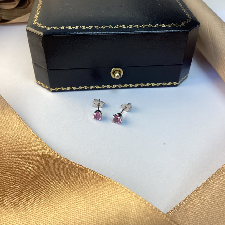 9ct White Gold Pink Sapphire Stud Earrings