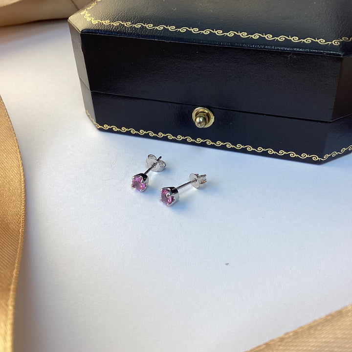 9ct White Gold Pink Sapphire Stud Earrings