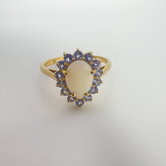 9ct Yellow Gold Opal and Tanzanite Ring