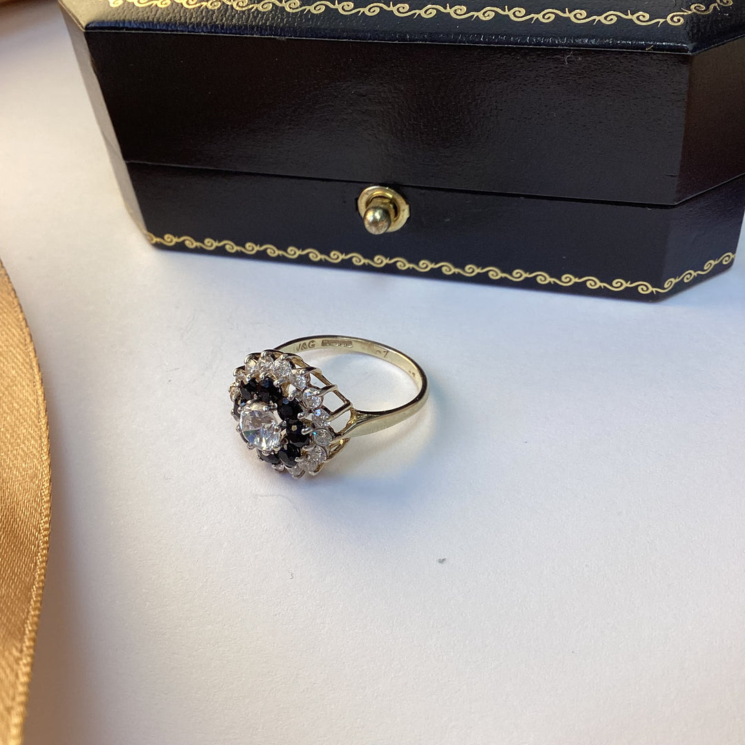 9ct Yellow Gold Sapphire and Cubic Zirconia Cluster Ring