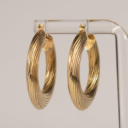 9ct Yellow Gold Ribbed Hoop Earrings 3.3cm