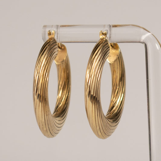 9ct Yellow Gold Ribbed Hoop Earrings 3.3cm