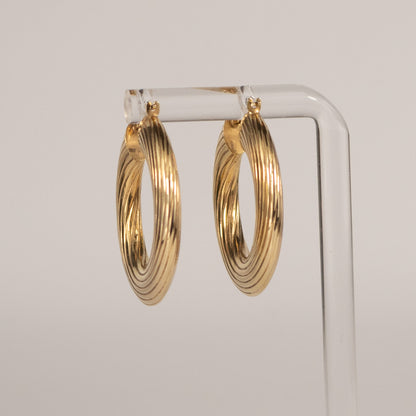 9ct Yellow Gold Ribbed Hoop Earrings 3.3cm