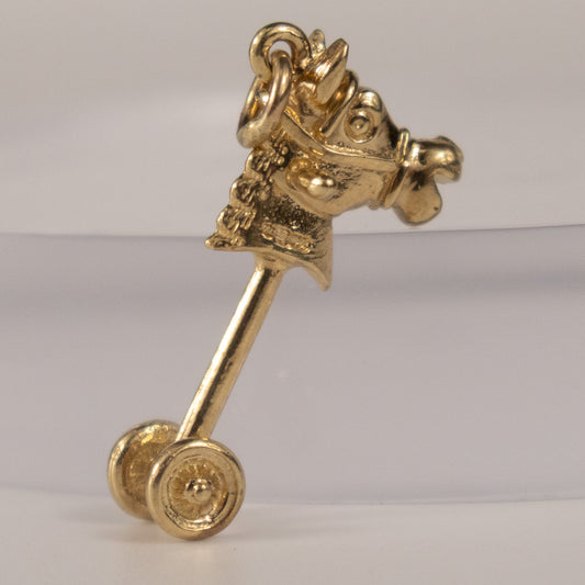 9ct Yellow Gold Rocking Horse Head Charm on Wheels