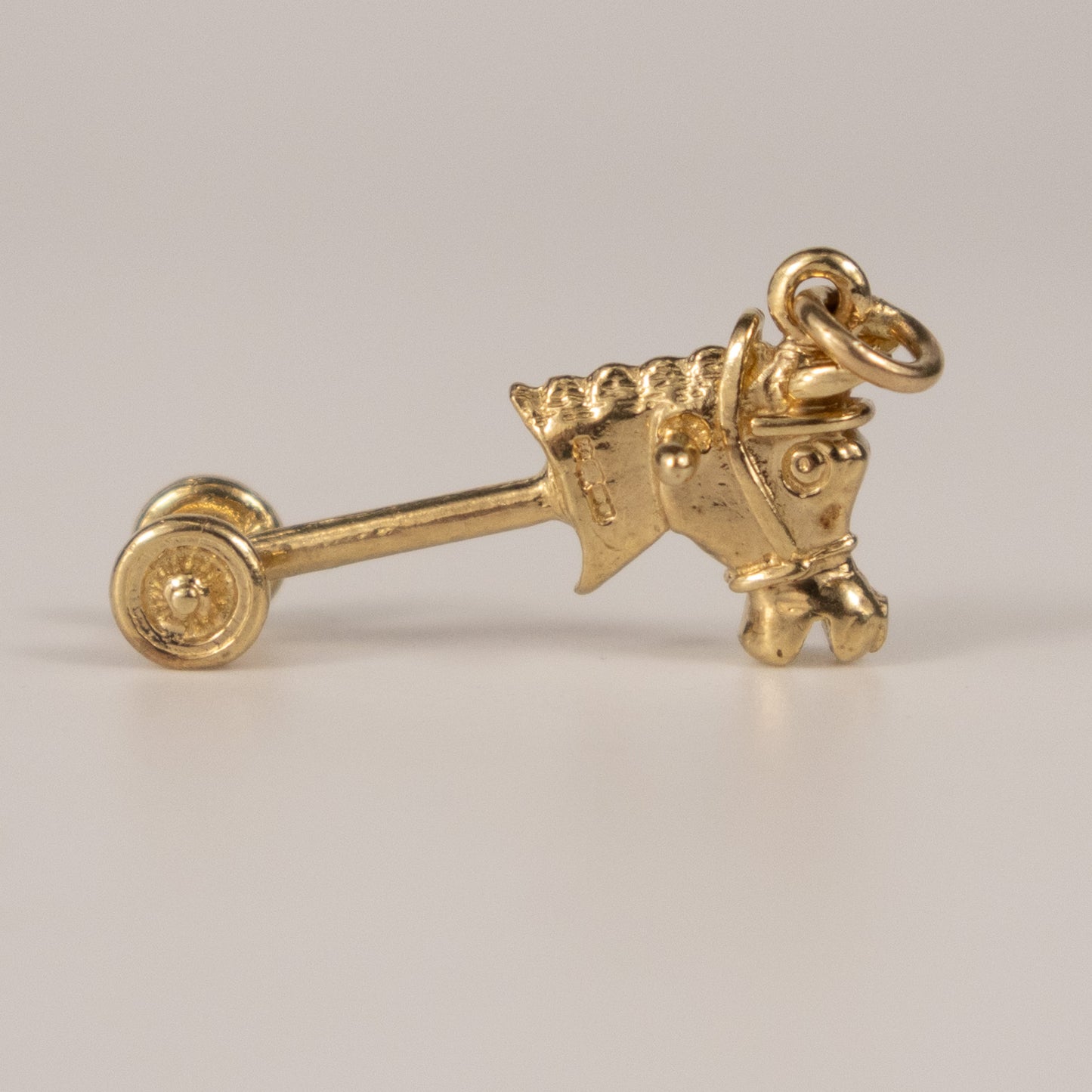 9ct Yellow Gold Rocking Horse Head Charm on Wheels