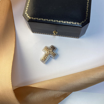 9ct Yellow Gold Patterned Diamond Cross Pendant