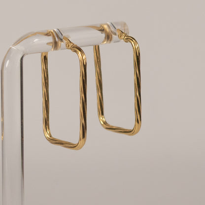 9ct Yellow Gold Twisted Rectangle Hoop Earrings