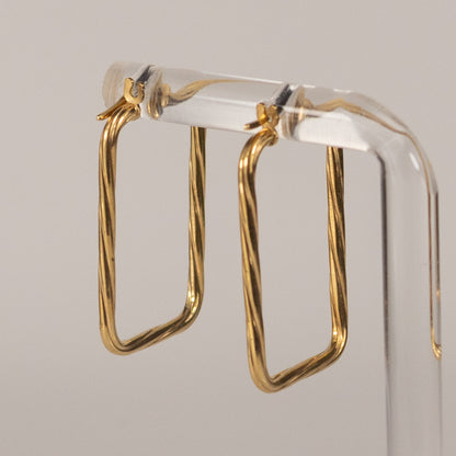 9ct Yellow Gold Twisted Rectangle Hoop Earrings