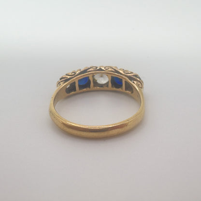9ct Yellow Gold White and Blue Sapphire Ring