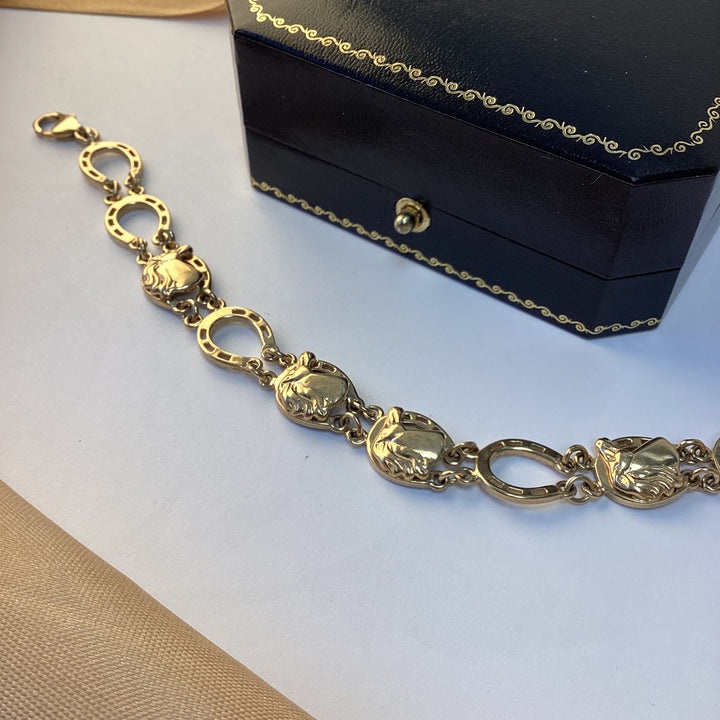 9ct Yellow Gold Fancy Horseshoe Bracelet - 7 Inch