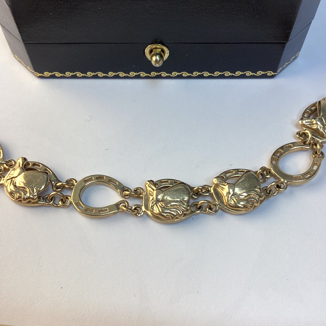 9ct Yellow Gold Fancy Horseshoe Bracelet - 7 Inch