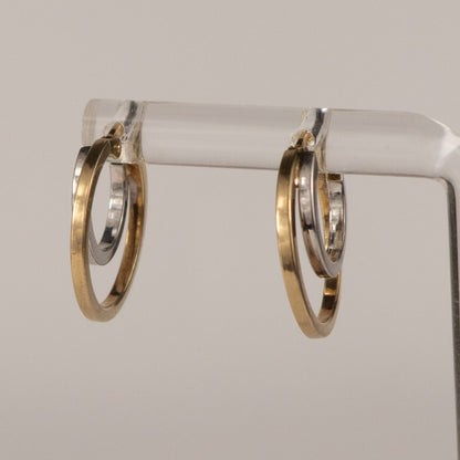 9ct Yellow Gold Two-Tone Double Hoop Earrings 1.7cm