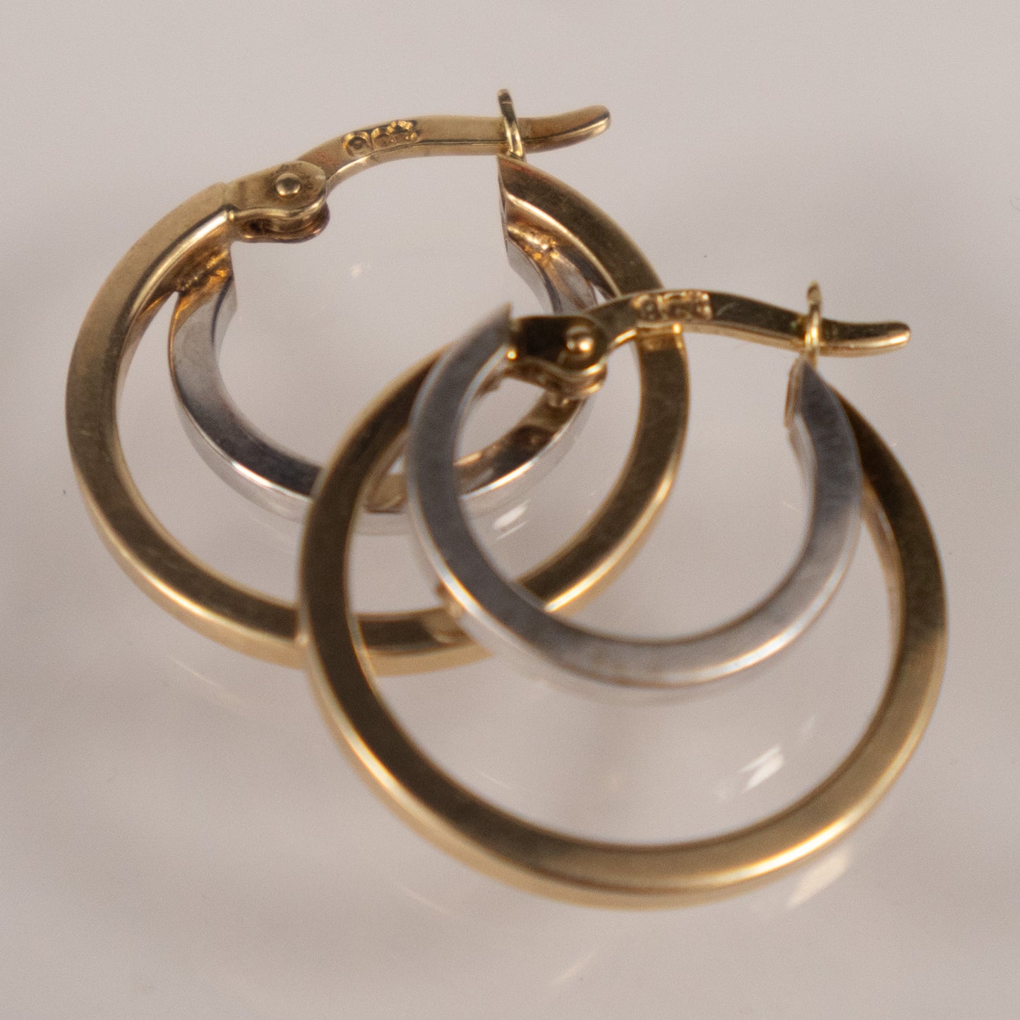 9ct Yellow Gold Two-Tone Double Hoop Earrings 1.7cm