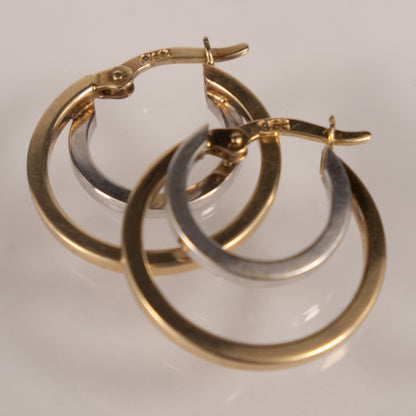 9ct Yellow Gold Two-Tone Double Hoop Earrings 1.7cm