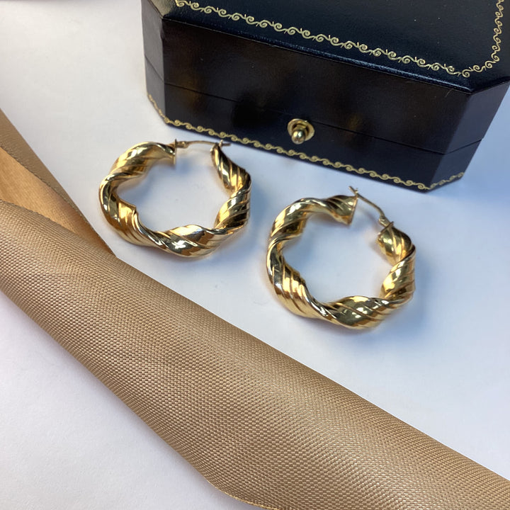 9ct Yellow Gold Twist Hoop Earrings