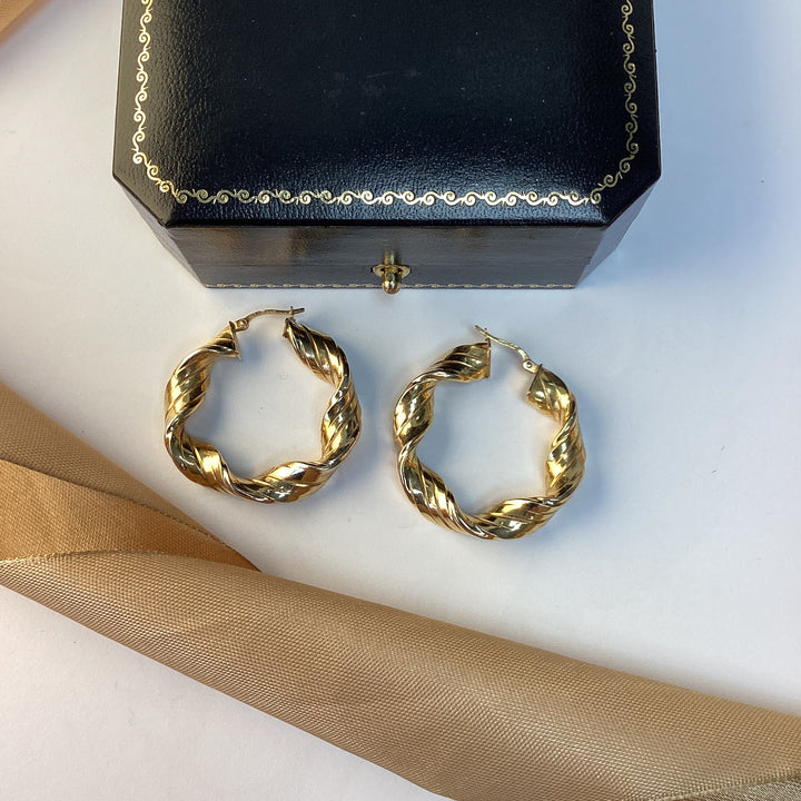 9ct Yellow Gold Twist Hoop Earrings