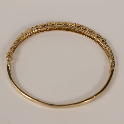 9ct Yellow Gold Sapphire and Diamond Set Hinged Bangle