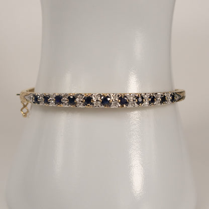 9ct Yellow Gold Sapphire and Diamond Set Hinged Bangle