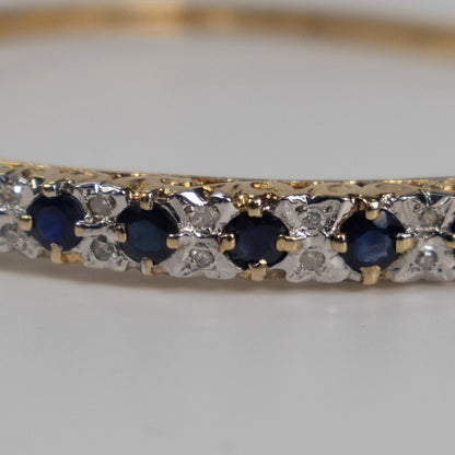 9ct Yellow Gold Sapphire and Diamond Set Hinged Bangle