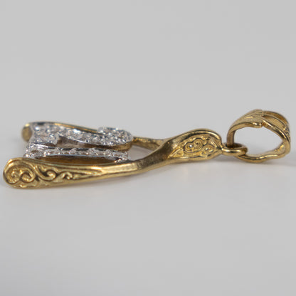 9ct Yellow Gold ‘21’ Wishbone Pendant with Cubic Zirconia