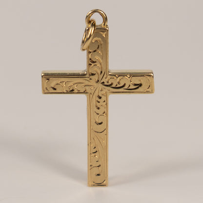 9ct Yellow Gold Engraved Cross Pendant