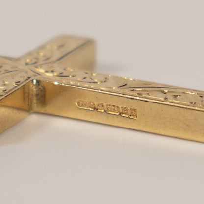 9ct Yellow Gold Engraved Cross Pendant