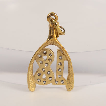 9ct Yellow Gold ‘18’ Wishbone Pendant with Cubic Zirconia