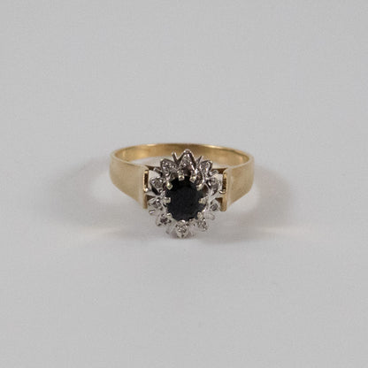 9ct Yellow Gold Sapphire & Diamond Cluster Ring