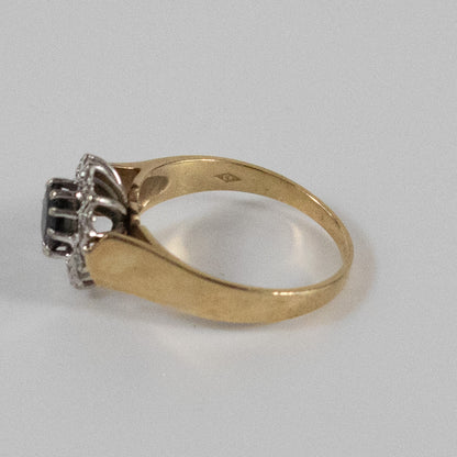 9ct Yellow Gold Sapphire & Diamond Cluster Ring