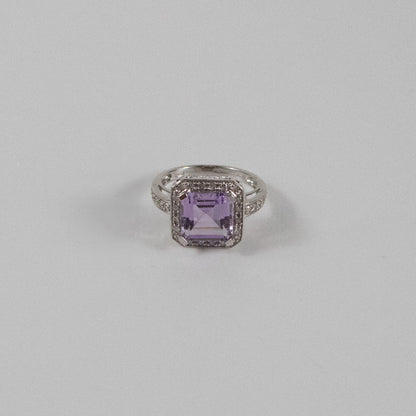 Second-Hand 9ct White Gold Amethyst & Diamond Halo Ring