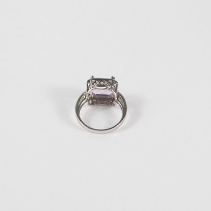 Second-Hand 9ct White Gold Amethyst & Diamond Halo Ring