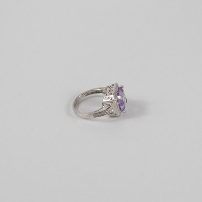Second-Hand 9ct White Gold Amethyst & Diamond Halo Ring