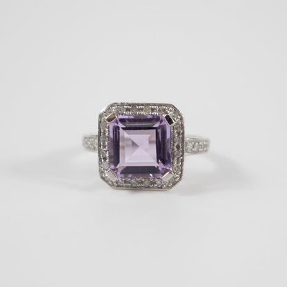 Second-Hand 9ct White Gold Amethyst & Diamond Halo Ring