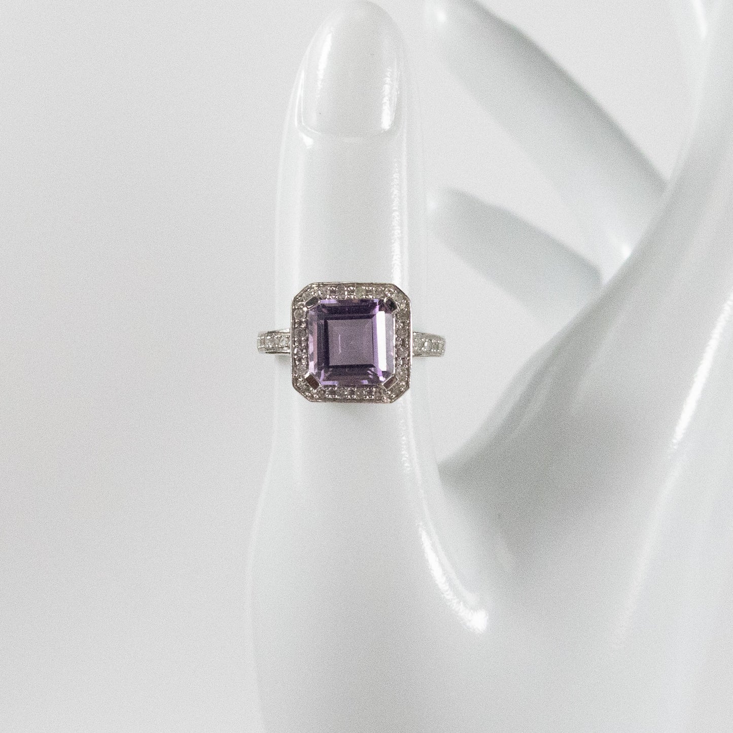 Second-Hand 9ct White Gold Amethyst & Diamond Halo Ring