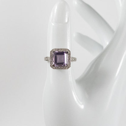 Second-Hand 9ct White Gold Amethyst & Diamond Halo Ring