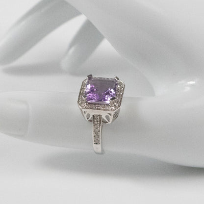 Second-Hand 9ct White Gold Amethyst & Diamond Halo Ring