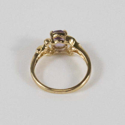 Second-Hand 9ct Gold Amethyst & Diamond Leaf-Detail Ring