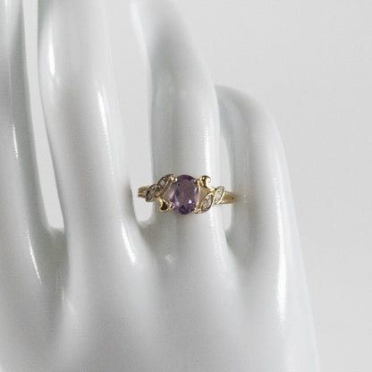 Second-Hand 9ct Gold Amethyst & Diamond Leaf-Detail Ring
